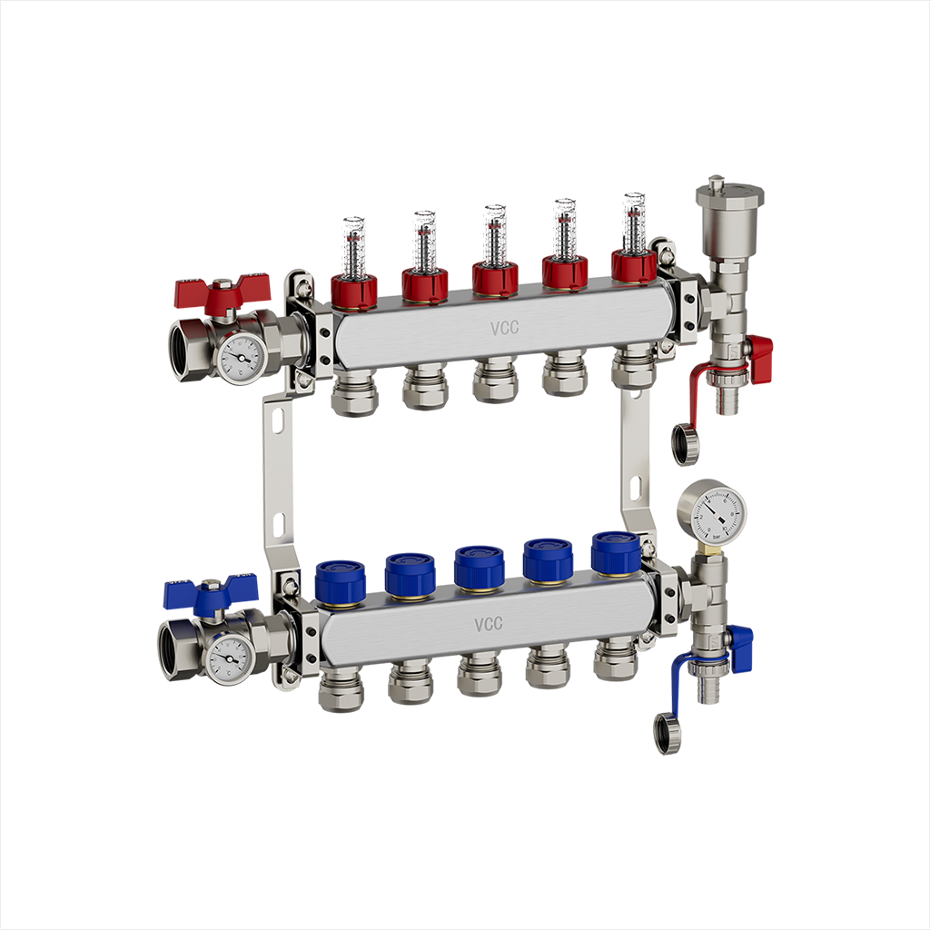 Stainless Steel Underfloor Heating Manifold – VHMD001 Manifold / 2 to 12 Port - VCC Home